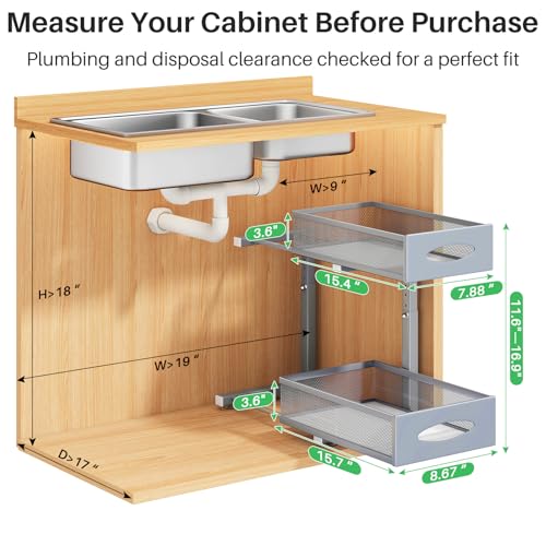 1 Pack Under Sink Organizer, 2 Tier Pull out Cabinet Organizer Mesh Baskets with 5 Adjustable Heights, Sliding Drawers Storage Shelf for Home, Kitchen, Bathroom, Pantry, Office, Countertop ,Grey - color: Grey, size: 1 Pack