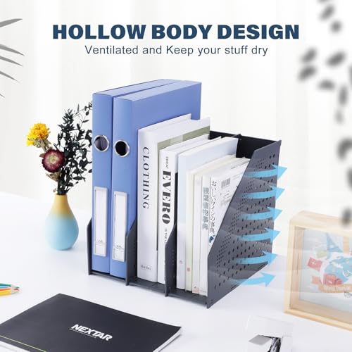 FRETONBA Collapsible Magazine File Holder with 3 Vertical Compartments Foldable Binder Holder for Desk Binder Storage Organizer Plastic Magazine Holders for Shelf, Dark Gray - color: Dark Gray, size: 3 Compartments - 1Pcs