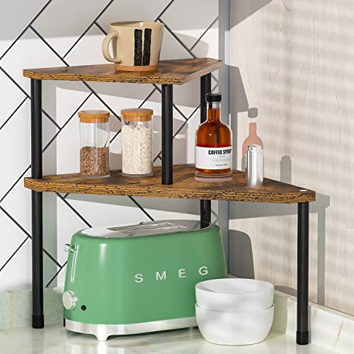 Weenson Kitchen Countertop Organizer Spice Rack for Salt, Bathroom Counter Organizer Over Sink for Toiletries, Makeup, 2-Tier Corner Counter Shelf for Coffee Area Storage Dresser Table(Rust Brown) - color: Rust Brown