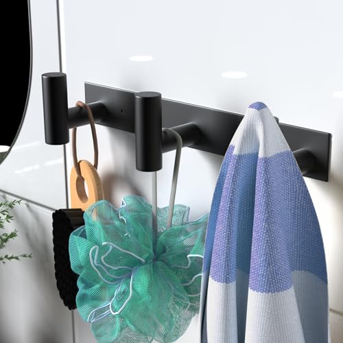 VAEHOLD Black Hat and Coat Wall Mount Rack - 3 Hooks for Robes, Bags, Keys, and Towels - Bathroom Towel Hanger Organizer (2 Pack) - color: Black, size: “T“ Shape 3 Hooks 2 Pack