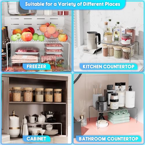 Large(15.7 x 9.4 inch)Black Cabinet Storage Shelf Rack Set of 4, Rustproof Metal Wire Kitchen Counter Organizers and Storage, Spice Organization for Cabinet, Plate, Dish, Pantry, Bathroom, Fridge - size: 4Pack-Black-15.7 x 9.4 inch