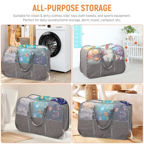 Collapsible Laundry Baskets with 3 Compartment, 150L Tear-proof Pop Up Hamper, Foldable Laundry Basket with Tote Handles, Dirty Clothes Hamper for Laundry, Bedroom, Bathroom, Dorm Grey - style: 3 Compartments- Grey