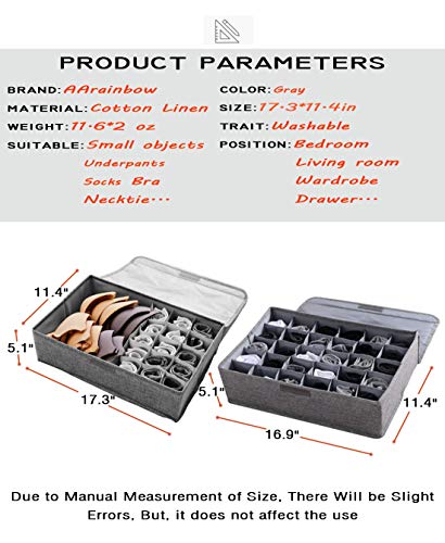 AARAINBOW 2 Packs Underwear Socks Storage Organizer with Lids Foldable Closet Drawer Organizer 46 Cells, Drawer Organizer Bins for Ties Scarves Lingerie Bra Fabric Dividers (30+16 Cell, 2 Gray) - color: Gray, size: 30+16 Cells