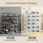 XX-Large Shoe Sneaker Storage Boxes for Size 14, Stackable & Thicken Clear Plastic Shoe Organizers 1Pack for Entryway Closet Under Bed, Shoe Storage Cabinets Container Display Case w/ Magnetic Door - size: 1 pack