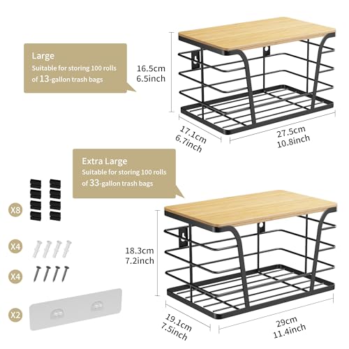 TIDIIABODE 2 Pack Extra Large Pantry Storage Organizers, Pantry Baskets organization, Potato and Onion Storage Bin, Wall Mount Trash Bag Storage for 13-33 Gallon Bags with Bamboo Top, Black - color: 2-Pack-XL&L-Black