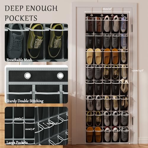 homyfort Over the Door Shoe Organizer, 40 Large Breathable Mesh Pocket,Space Saving Hanging Shoe Rack,Shoe Storage Holder for Entryway Bedroom Closet - color: Oxford-like Black, size: 1 Pack 40 Pockets