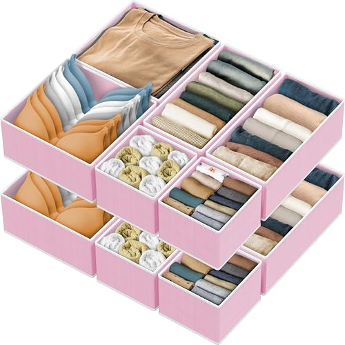 SIMPLE HOUSEWARE Foldable Drawer Organizer for Clothes/Underwear/Panty/Onesie Stocking Bin, Set of 12, Pink - color: Pink, size: Set of 12 - 4L / 4M / 4S