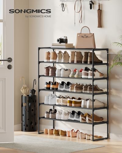 SONGMICS Shoe Rack, 6-Tier Shoe Organizer, Metal Storage Shelf, Upright or Upside Down, for 24-30 Pairs, Stackable, for Entryway, 11.8 x 36.2 x 42.7 Inches, Black ULSA306BH01 - color: Black, size: 6 Tiers (36.2"W)