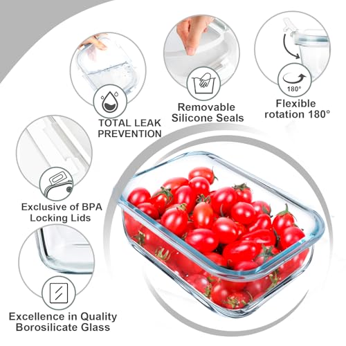 VERONES 5 Pack 36 OZ Glass Meal Prep Containers, Airtight Glass Lunch Containers Set, Food Storage Containers with Lids,Exclusive of BPA, for Microwave, Oven, Freezer & Dishwasher Friendly,White - color: White