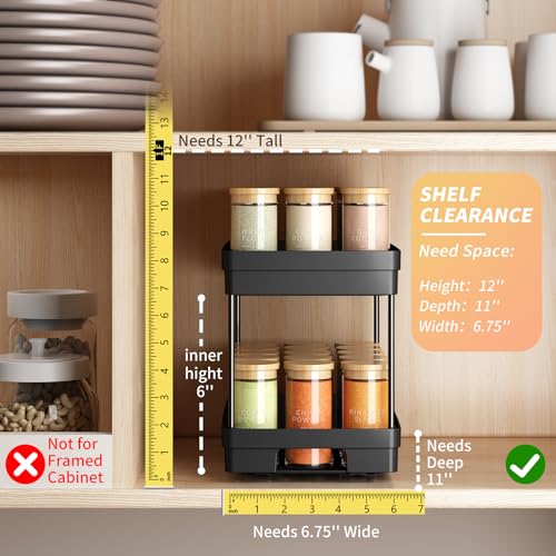 Pull Out Spice Rack Organizer for Cabinet, 2 Pack Widen Slide Out Spice Racks Organizer, Spice Cabinet Organizers, Cabinet Size Need:12'' Highx11'' Deepx6.75'' Wide,Hold 15 Spice Jar Each Tier-2Tier - color: Widen-Black, size: 2 Pack