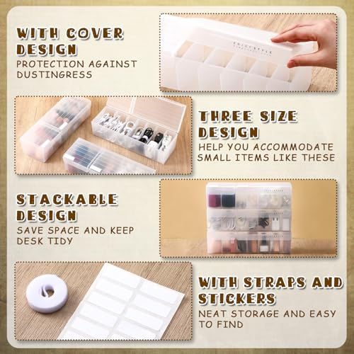 AceOrbit 3 Pack Clear Cable Organizer Box with Wire Ties and Label, Plastic Cord Charger Storage Box with Lid Stackable Cable Storage Wire Case for Desk Drawer Office Home Organization and Accessories