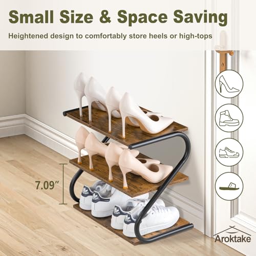 Small 3-Tier Shoe Rack, Z-Frame Wooden Shoe Shelf with Durable Metal Shelves for Hallway, Living Room, Closet, Bedroom (17.2”) - size: 10.35 x 17.20 x 15.75 Inches