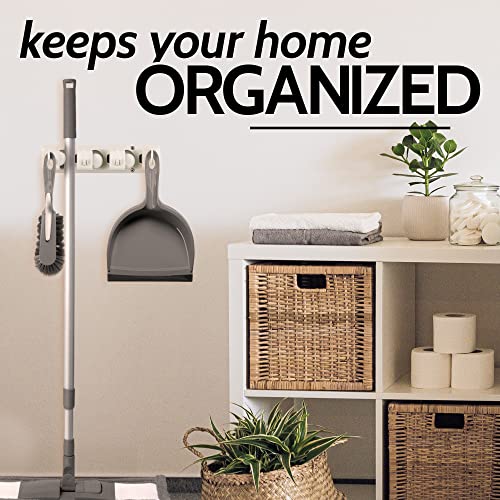 Zulay Home Mop and Broom Organizer Wall Mount - Easy to Install Mop and Broom Holder Wall Mount for Storing Cleaning Supplies - Organizer Utility Racks Mop Holder and Broom Hanger (3 Slots, White) - color: White, size: 3-Slot