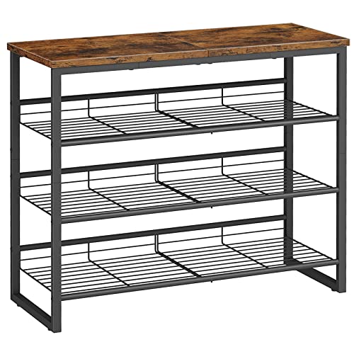 HOOBRO Shoe Rack, 4 Tier Shoe Organizer for Front Door Entrance, Shoe Shelf with Adjustable Tilt Angle, Holds 12-16 Pairs, for Entryway, Garage, Closet, Rustic Brown and Black BF09XJ01 - size: 29.5"L x 11.4"W x 23.2"H
