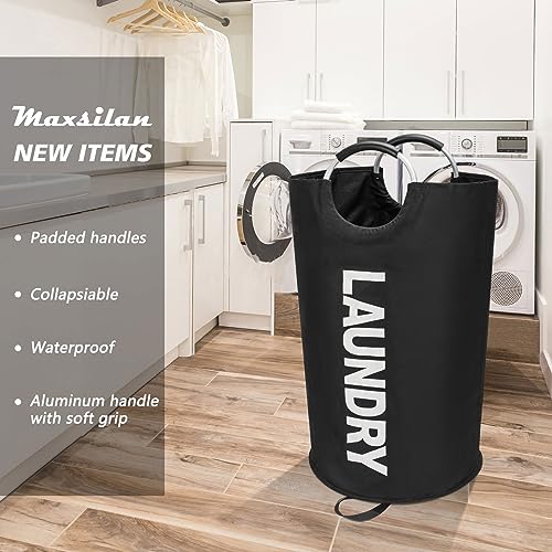 Maxsilan 90L Large Laundry Basket, Freestanding Tall Clothes Hamper, Collapsible Laundry Bag, Black - color: Black, size: 90L