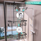 HapiRm Hanging Shower Caddy Over the Door with Soap Holder, No Drilling Adhesive Shower Organizer with 11 Hooks, Rustproof & Waterproof 304 Stainless Steel Bathroom Shelves - Black - color: A-Black