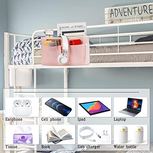 Bedside Caddy Bedside Storage Organizer Hanging Bunk Bed Dorm Room with Side Pockets for Water Bottles, Books, Cell Phones, Headphones 2 Pack (Pink) - color: 2Pack Pink