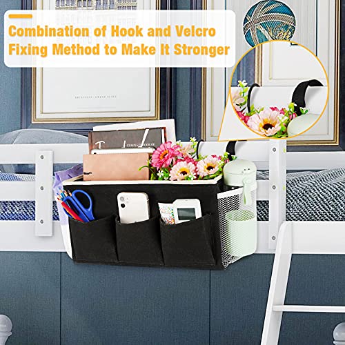 Lilithye Bedside Caddy Bedside Organizer Bedside Storage Caddy with Fixed Straps and Water Bottle Holder for Home College Dorm Bunk Bed Hospital Bed Crib Bed Rails (Black) - color: Black