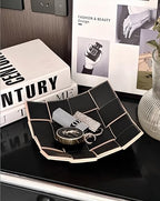 PU Leather Valet Tray Jewelry Bowl Holder for Table Bedside Nightstand Entryway Desk Organizer for Wallet, Keys (Black) - color: Black