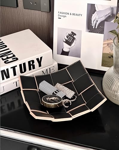 PU Leather Valet Tray Jewelry Bowl Holder for Table Bedside Nightstand Entryway Desk Organizer for Wallet, Keys (Black) - color: Black