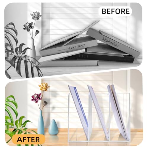Clear Acrylic Magazine Holder with 3 Compartments, Desktop File Organizer, Vertical Document Sorter for Office Storage,Clear Acrylic Magazine Rack for Home School - color: Clear3