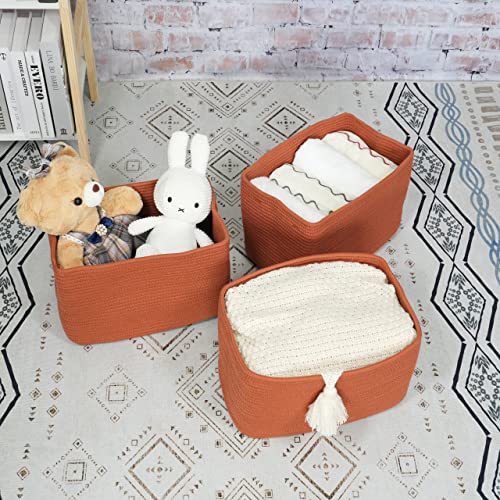 Cotton Rope storage Basket Bins Woven Basket for Organizing Shelves 15X10X9.3" Rectangle Decorative Baskets For storage Clothes Toys Books Towels Nursery basket organizer 3 pack Rust - color: Rust