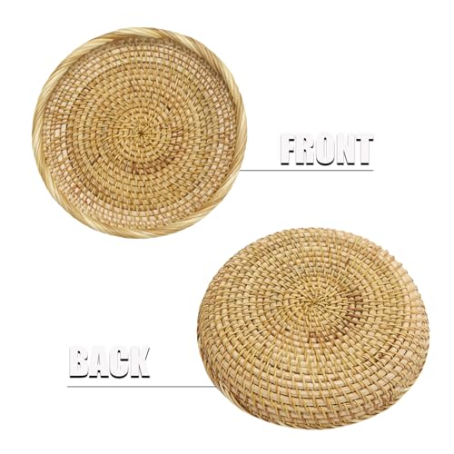 8.7" Handmade Rattan Basket Small Round Woven Storage Basket Tray Small Decorative Bowl - color: Basic, size: 8.7“