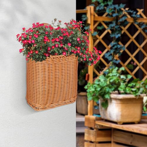 DOITOOL Hanging Storage Basket Woven Wall-Mounted Organizer for Kitchen and Entryway Vintage Style Garlic and Utensil Holder 4.3 X 6.7 X 4.3 Inch