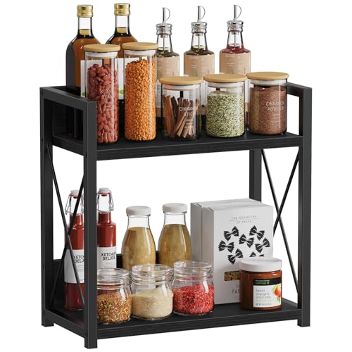 Giikin Kitchen Countertop Organizer, 2 Tier Coffee Bar Organizer, Black Spice Rack for Counter, Kitchen Counter Shelves, Particleboard, Large Size (15.8" L x 7.9" W x 15.8" H), Black - color: Black, size: Large