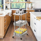 Simple Houseware 2-Tier Rolling Utility Cart with Lockable Wheels and Wood Top, Metal Storage Organizer Trolley for Kitchen, Bathroom, Office, Craft Room, White - color: White