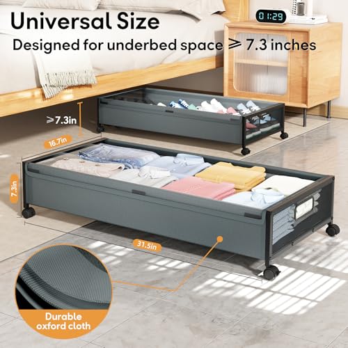 Under Bed Storage with Wheels，1 Pack Under Bed Storage Containers,Underbed Shoe Storage Bedroom - color: Gray, size: 1pcs