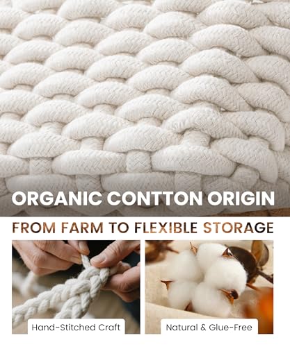 Small Macrame Woven Storage Baskets 2 Pack – Boho Cotton Rope Bins for Bathroom, Bedroom, Desk & Vanity Organizer – White & White, 7x5.5x5 Inches - color: White & White