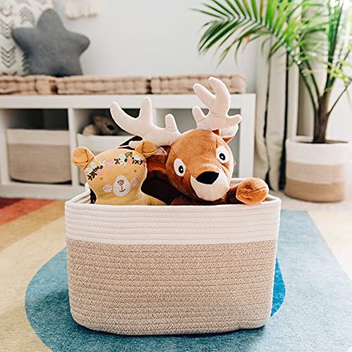 OrganiHaus Rope Baskets for Shelves - Set of 3 Woven Storage Baskets for Organizing, Closet & Toy Storage - Light Honey/Off-White - 15x9x10 - color: Mixed Honey
