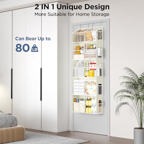5-Tier Over The Door Organizer with 10 Side Mesh Pockets & Clear Windows, 80 lbs Weight Capacity Hanging Storage for Bathroom, Bedroom, Nursery, Kitchen, Organize Shoes, Diapers(Clear Beige) - color: Clear Beige, size: 1 Pack