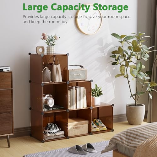 C&AHOME Cube Storage Organizer, 6-Cube Shelves Units, Closet Cabinet, DIY Plastic Modular Book Shelf, Ideal for Bedroom, Living Room, Office, 36.6" L x 12.4" W x 36.6" H Cocoa UPCS06C - color: Brown