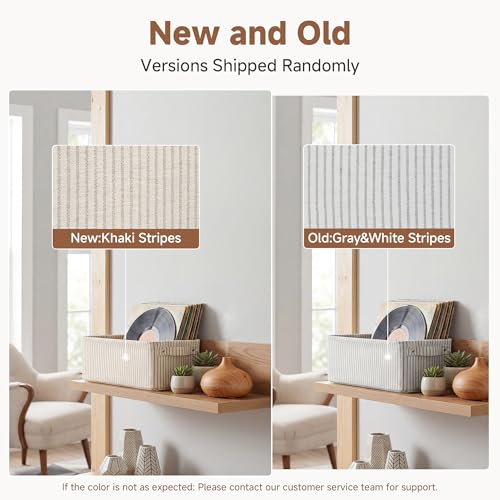 StorageWorks Narrow Storage Bins, Small Basket for Closet and Shelves, Fabric Organizer with Handles, Toilet Paper Storage, Khaki and Beige Stripes, 2-Pack - color: Khaki and Beige Stripes, size: 15"L x 6"W x 5"H