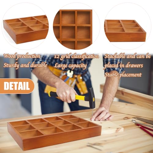 Wooden Tray, 2 Pack Wood Drawer Organizer Drawer Organizer 12 Grid Sorting Tray, Wood Divided Organizers Wooden Sorting Trays For Arts & Crafts, Stationery, Small Items, Home Office