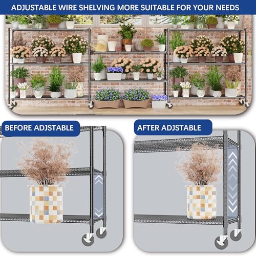 Heavy Duty Shelving, 51.6" H Garage Shelving Unit with Wheels, 3-Tier Garage Storage Shelves Metal Shelves Rack, Adjustable Industrial Shelving for Warehouse Storage, 60" W x 24" D x 51.6" H, Black - color: Black, size: 24D x 60W x 51.6H(3Tier-with-Wheel)