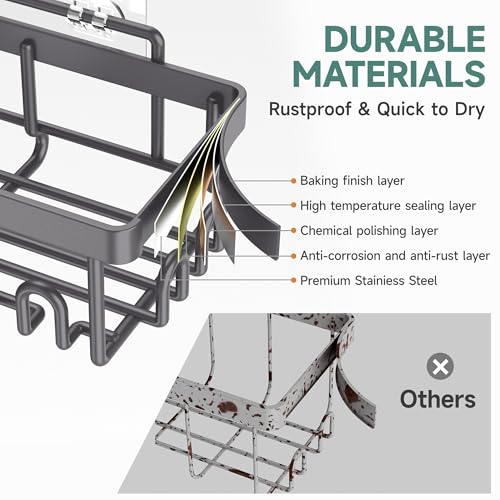 Veken Rustproof & Waterproof Shower Caddy 6-Pack, No Drilling Adhesive Shelves Rack with Soap Holder, Large Capacity Bathroom Organizers and Storage, Wall-Mounted Kitchen & Home Decor, Dark Grey - color: I. Dark Grey