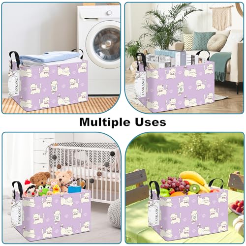 FANKANG Storage Bins,Nursery Hamper Canvas Laundry Basket Foldable with Waterproof PE Coating Storage Baskets for Boys and Girls, Office, Bedroom, Clothes,Toys(Rec-Cat ） - color: Rec-Cat