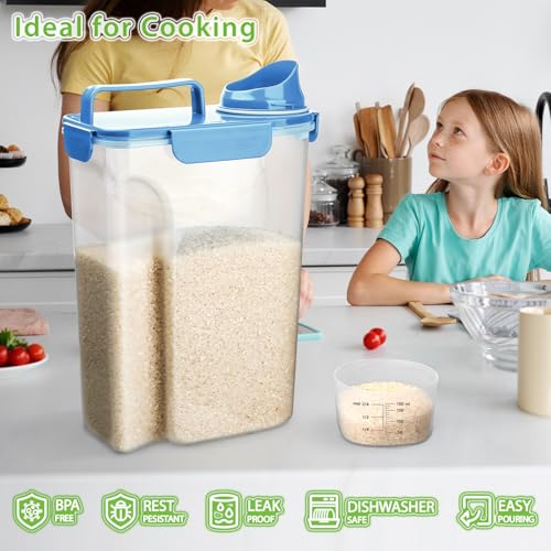 Viretec Rice Storage Container, 5 to 10lb Dry Food Airtight Dispenser, Pet Dog Cat Food Canister, BPA Free Clear Plastic Kitchen and Pantry Bin for Oatmeal, Cereal, Pasta, Flour Pack of 2 Blue - color: 3L+6L/Blue