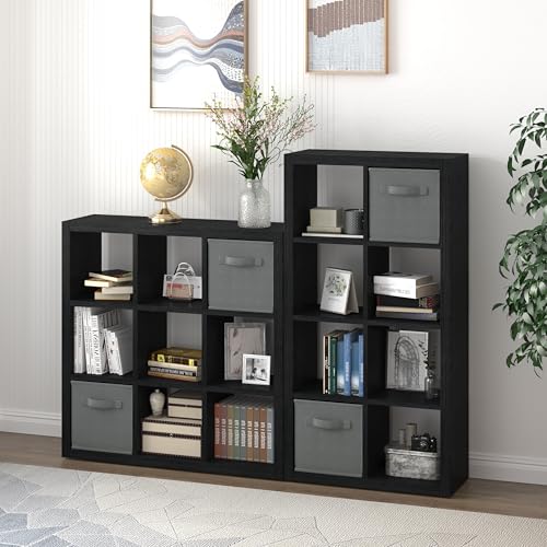 Bookshelf Cube Storage Organizer, 8-Cube Shelf Bookcase with Storage Bin, Modern Wood Open Shelf for Living Room, Bedroom, Home Office,Black - color: Black, size: 8cube