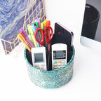 Round Leather Art Supply Organizer,Remote Control Holder,360 Degree Spinning,Multi-Functional Pencil Holder,4 Compartments Desktop Stationary Organizer(1-Rich Flower Green) - color: 1-Rich Flower Green1