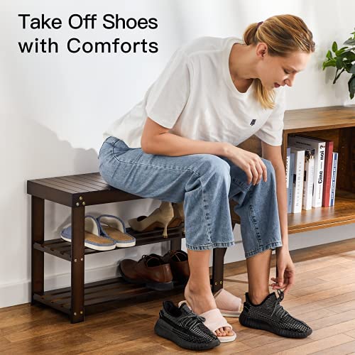 Pipishell Bamboo Shoe Rack Bench, 3 Tier Sturdy Shoe Bench, Storage Shoe Organizer, Holds up to 300lbs for Entryway Bedroom Living Room Balcony, Brown - color: Brown