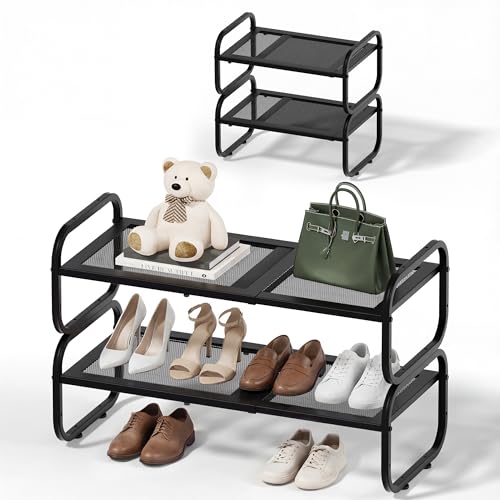 Hardware and Spare Parts Shoe Rack - Expandable Shoe Organizer for Closet, Adjustable Metal Shoe Shelf Storage, Stackable Long Shoe Stand Holder for Garage, Entryway