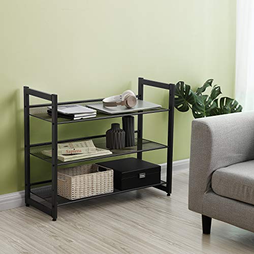 SONGMICS Shoe Rack, 3-Tier Shoe Organizer, Metal Shoe Storage for Garage, Stackable Shoe Shelf, with Adjustable Flat or Angled Shelves, 9-12 Pairs, Ink Black ULMR03B - color: Ink Black, size: 3 Tiers (29.1''W)