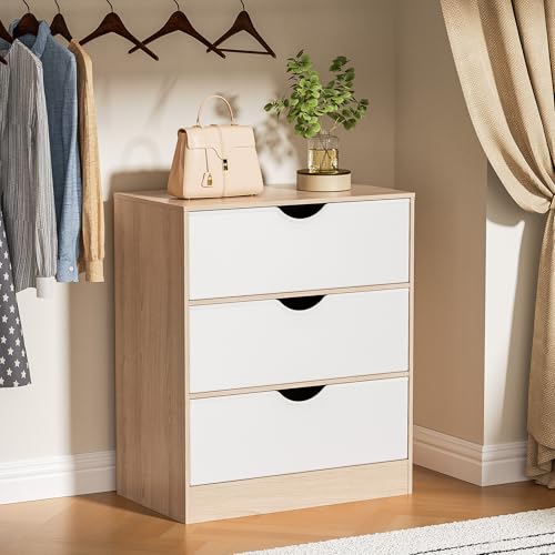Housoul 3 Drawers Dresser for Bedroom, Fabric PU Drawer with Wood Frame, Large Organizer, Small Dresser with Drawer, Chest of Drawers for Closet, Living Room,Hallway,Oak and White - color: Oak & White, size: 15.6"D x 27"W x 32"H (3 Drawers)