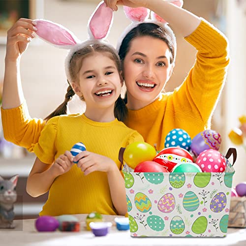 NTAOHAMPER Large ,Empty,Rectangular Colerful Eggs Basket for Boys and Girls Gift,Kids Toy Storage Bin with Hand Painted easter eggs,Baby Room Decor (Easter Basket) - color: Easter Basket