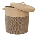 Extra Large Storage Basket with Lid 60L, 16"Wx18"H Woven Laundry Hamper Basket with Handle, Jute Rope Wicker Basket Blankets Pillows Storage in Living Room Baby Nursery, Jute/Black Mix includes Lid - color: Jute/Black Mix-16"Wx18"H