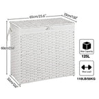 Greenstell Laundry Hamper with Lid, 125L Large Clothes Hamper with 3 Section & 2 Section Removable Liner Bags & 5 Mesh Laundry Bags, Handwoven Synthetic Rattan Divided Laundry Basket, White - color: White